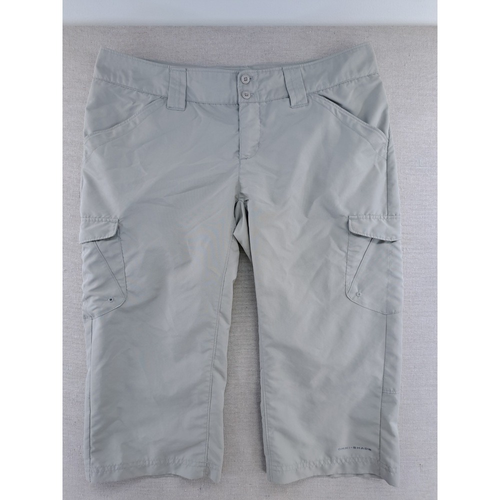 Columbia Women 6 Capri Hiking Pants Cargo Pockets Omni Shade Tan Khaki Crop W33"